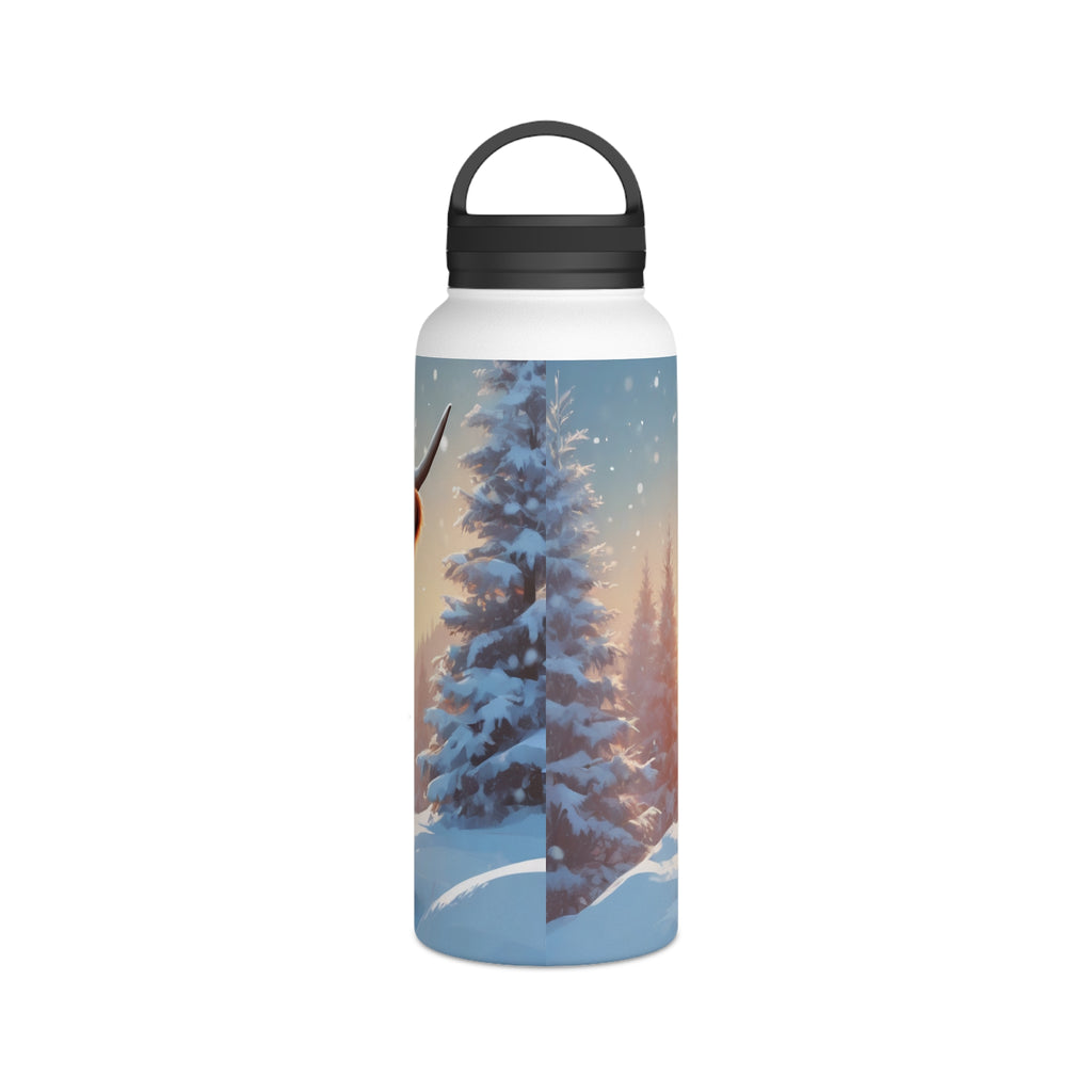 Festive Highland Cow Christmas Stainless Steel Water Bottle | Cute Farm Animal Holiday Travel Mug