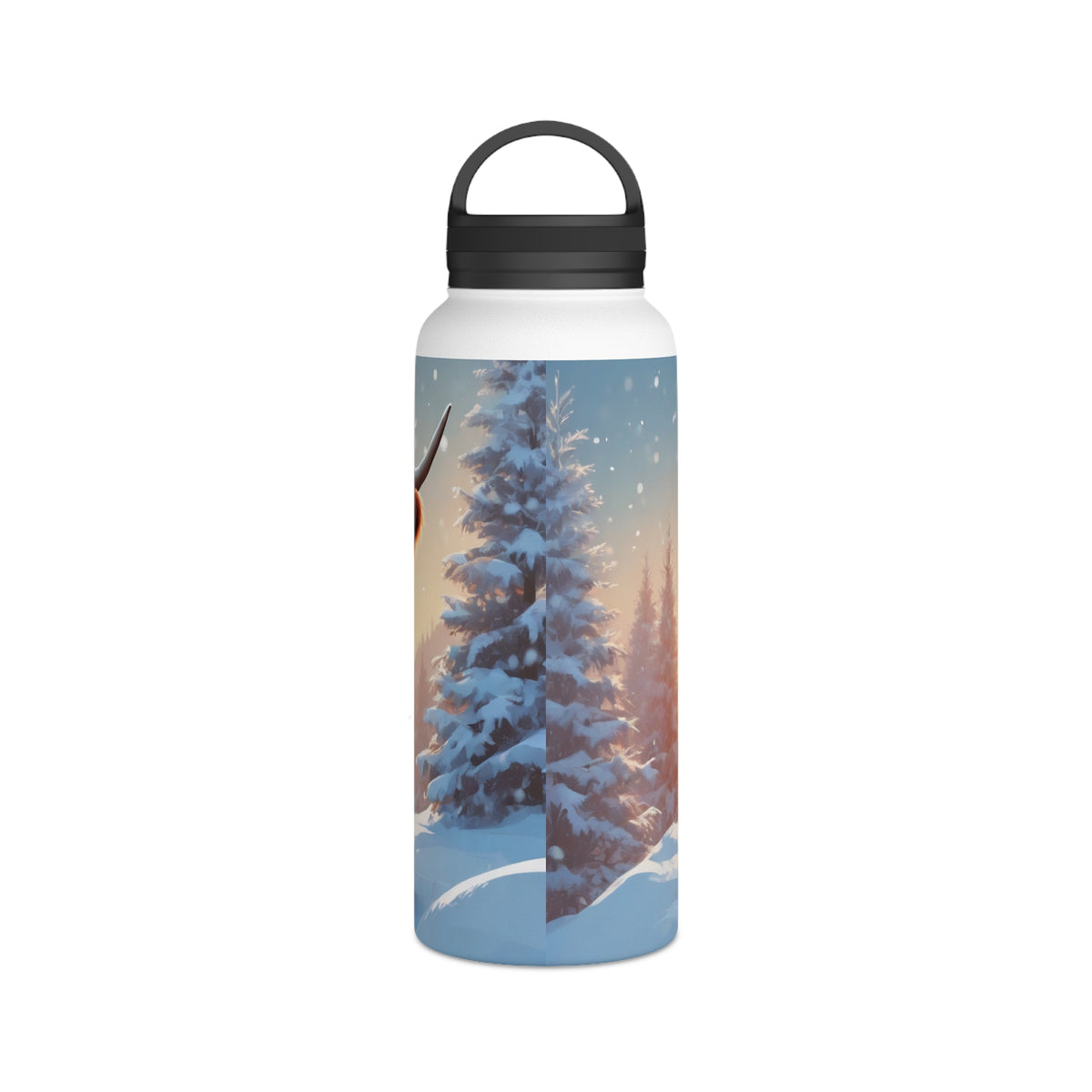 Festive Highland Cow Christmas Stainless Steel Water Bottle | Cute Farm Animal Holiday Travel Mug