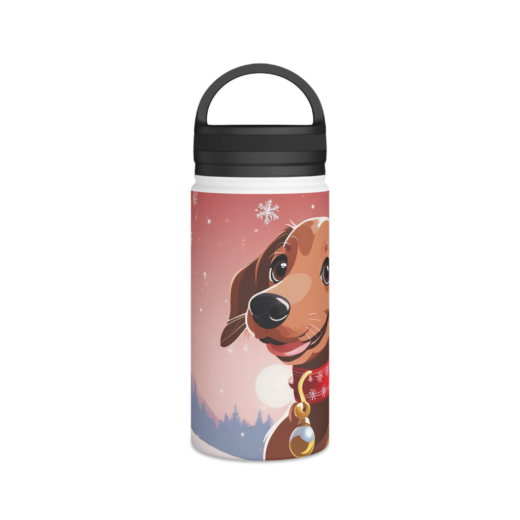 Festive Dachshund Christmas Stainless Steel Water Bottle | Cute Sausage Dog Holiday Travel Mug