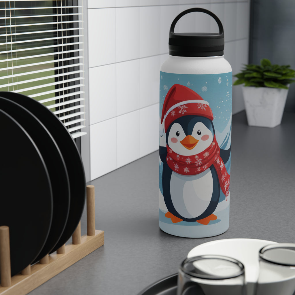 Festive Penguin Christmas Stainless Steel Water Bottle | Cute Arctic Animal Holiday Travel Mug