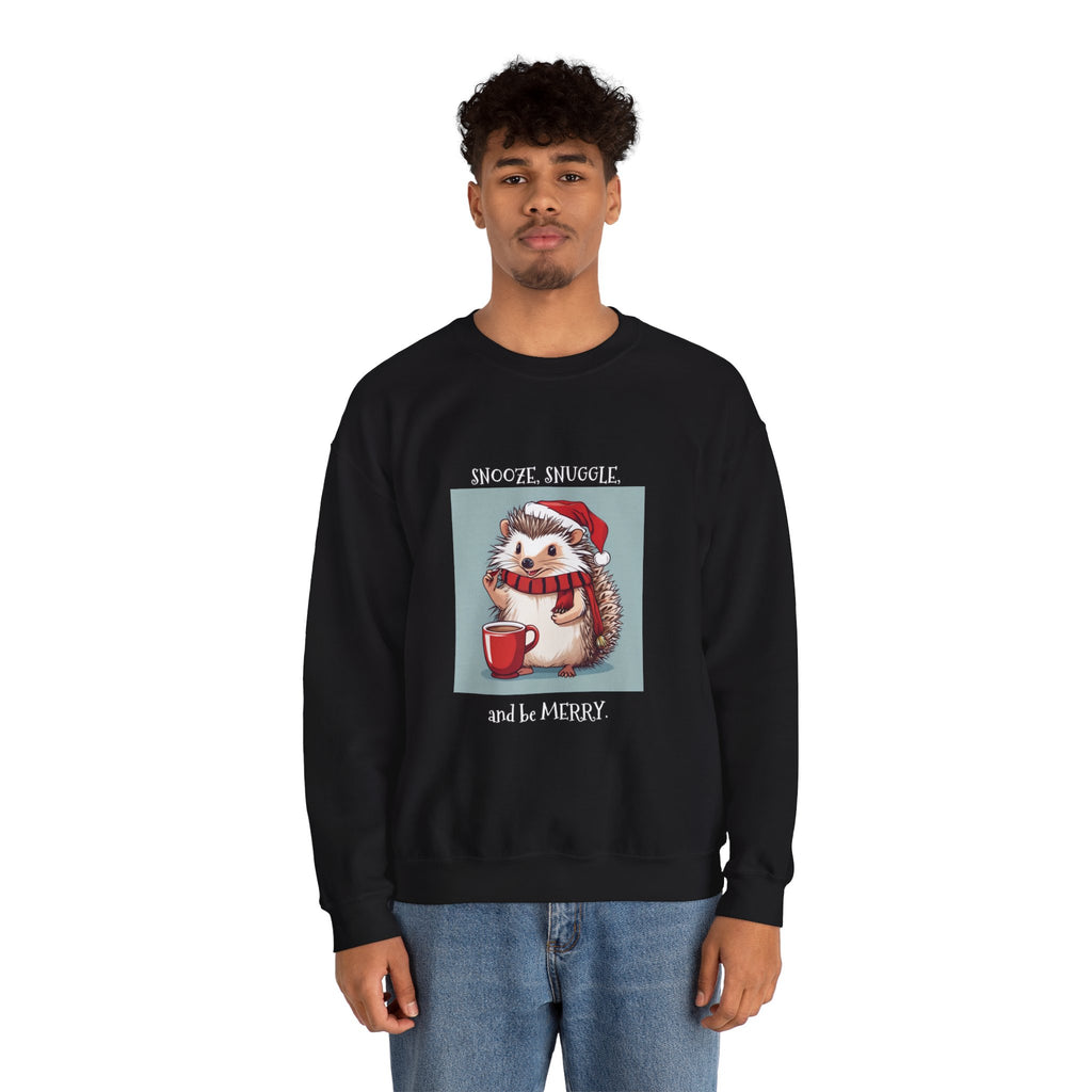 Cute Hedgehog Christmas Sweatshirt | Snooze Snuggle & Be Merry Holiday Jumper