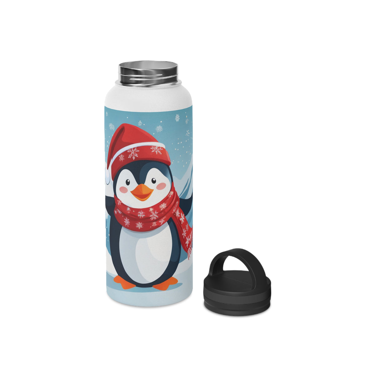 Festive Penguin Christmas Stainless Steel Water Bottle | Cute Arctic Animal Holiday Travel Mug