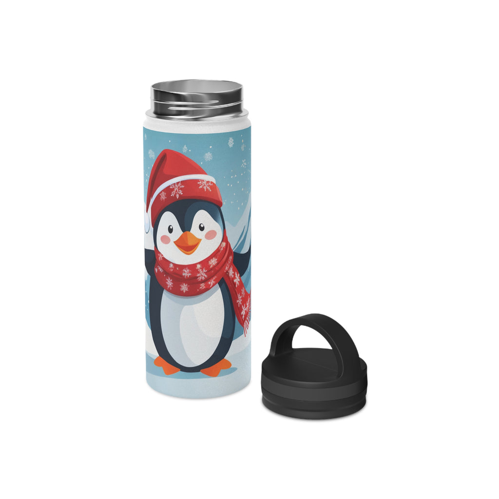 Festive Penguin Christmas Stainless Steel Water Bottle | Cute Arctic Animal Holiday Travel Mug