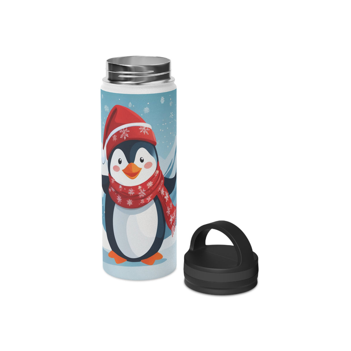 Festive Penguin Christmas Stainless Steel Water Bottle | Cute Arctic Animal Holiday Travel Mug