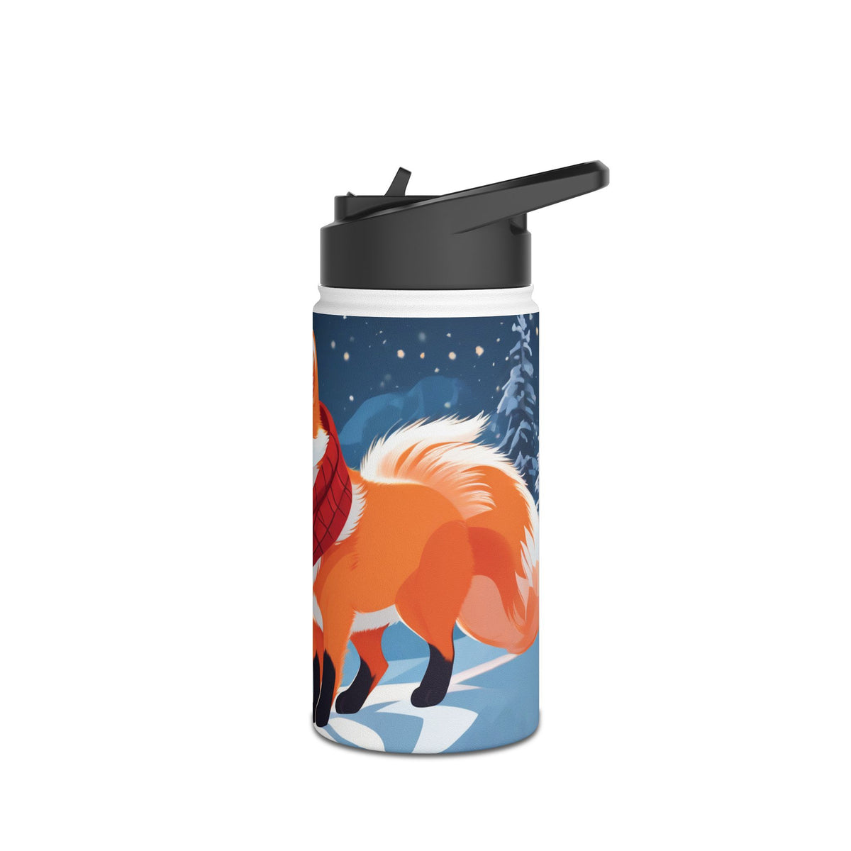 Winter Fox Christmas Stainless Steel Water Bottle | Cute Arctic Fox Holiday Travel Mug