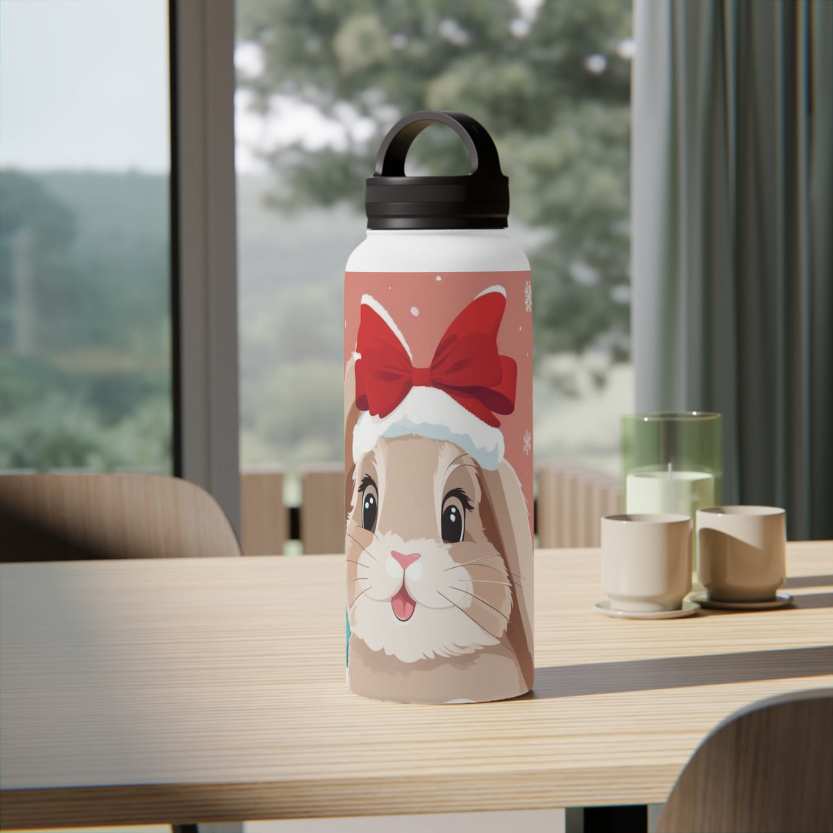 Festive Bunny Christmas Stainless Steel Water Bottle | Cute Rabbit Holiday Travel Mug