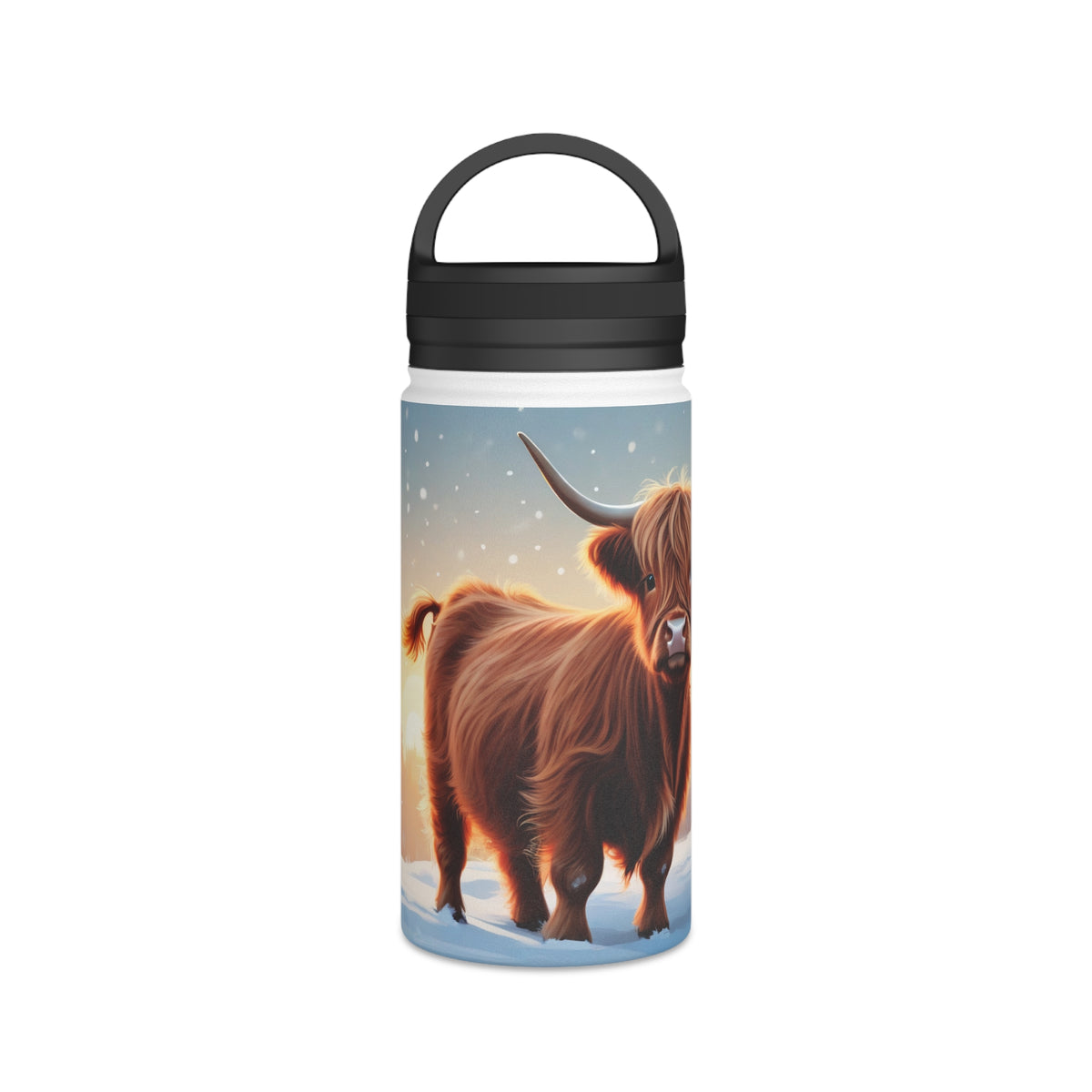 Festive Highland Cow Christmas Stainless Steel Water Bottle | Cute Farm Animal Holiday Travel Mug