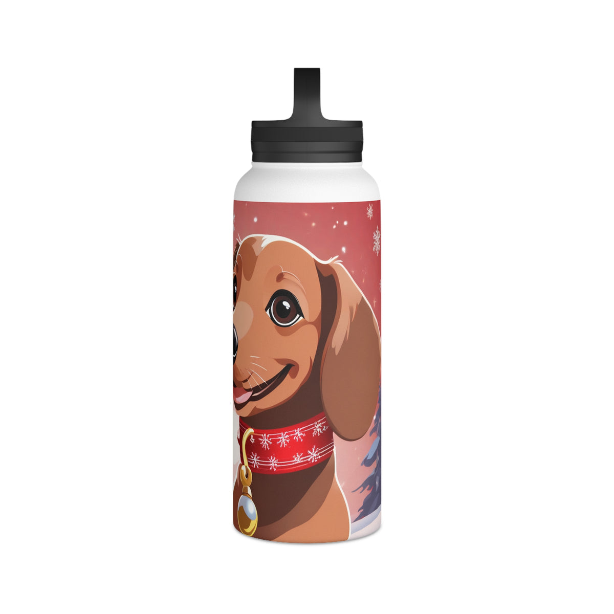 Festive Dachshund Christmas Stainless Steel Water Bottle | Cute Sausage Dog Holiday Travel Mug