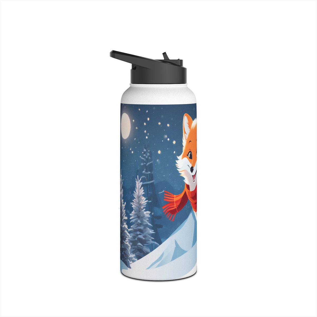 Winter Fox Christmas Stainless Steel Water Bottle | Cute Arctic Fox Holiday Travel Mug