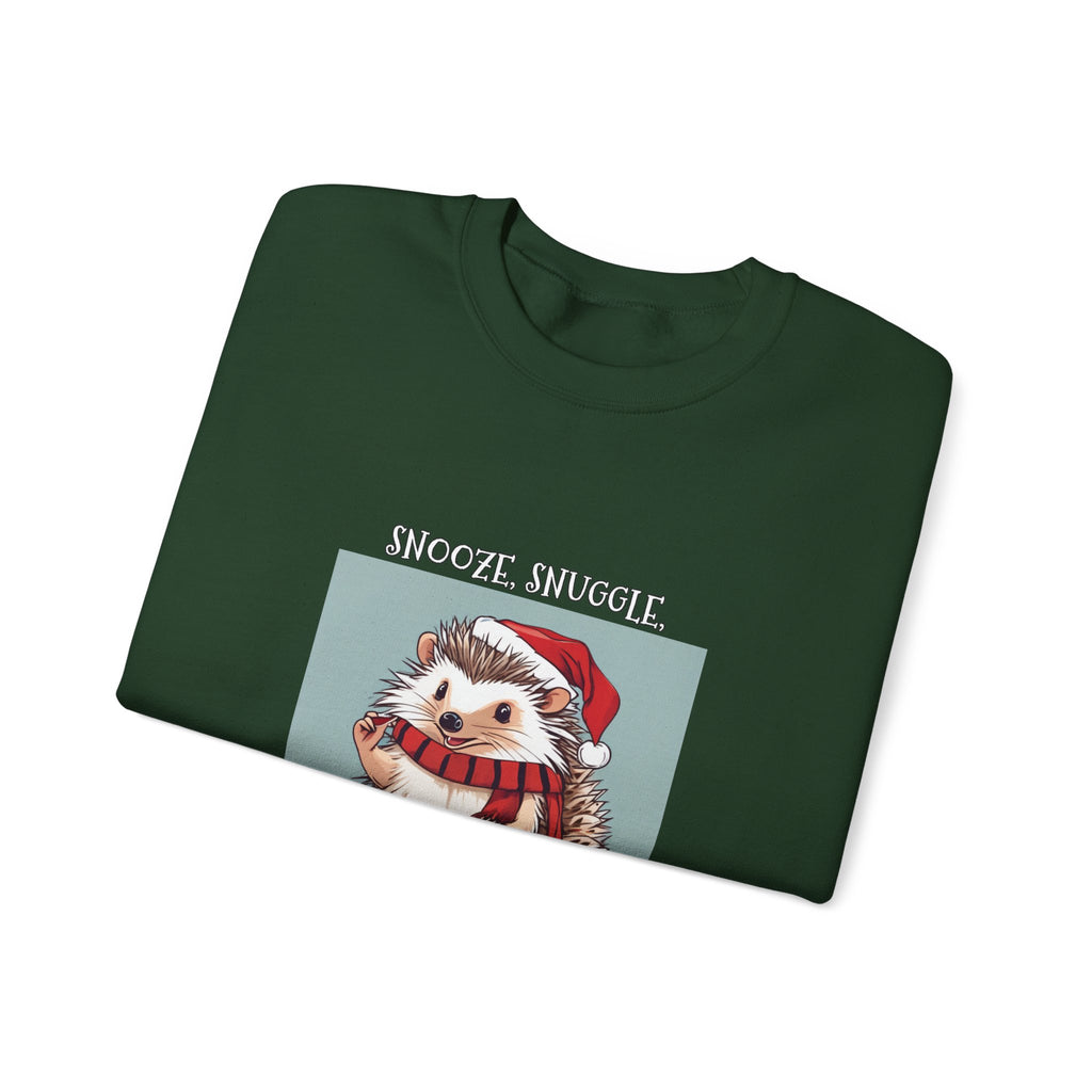 Cute Hedgehog Christmas Sweatshirt | Snooze Snuggle & Be Merry Holiday Jumper