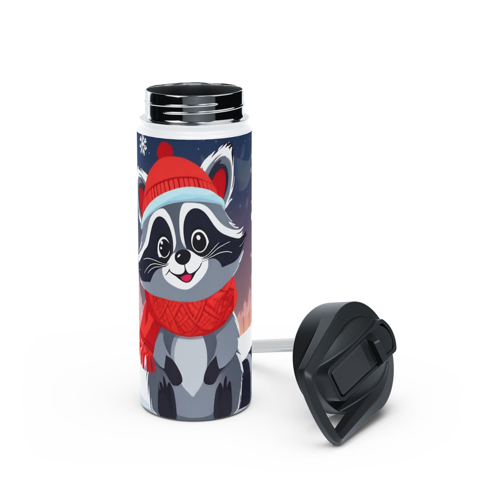 Winter Raccoon Christmas Stainless Steel Water Bottle | Cute Animal Holiday Travel Mug