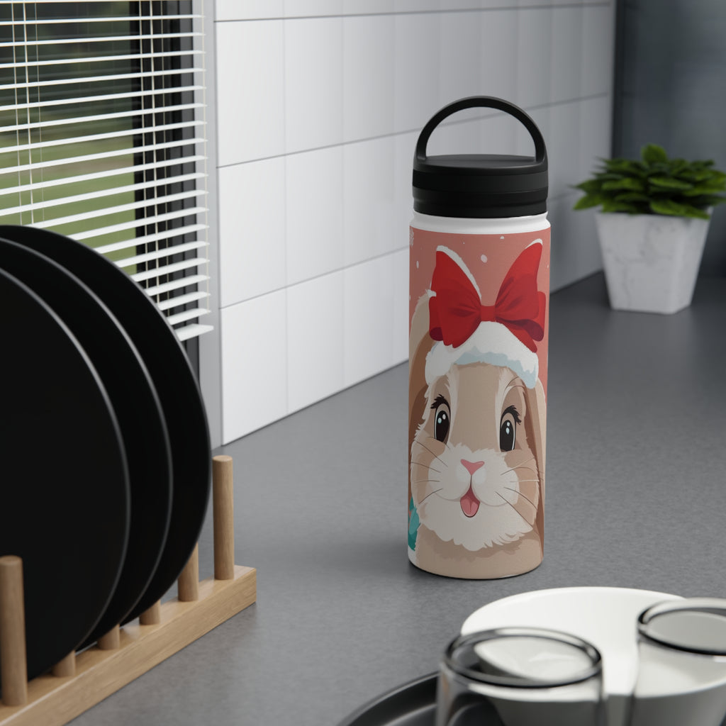 Festive Bunny Christmas Stainless Steel Water Bottle | Cute Rabbit Holiday Travel Mug