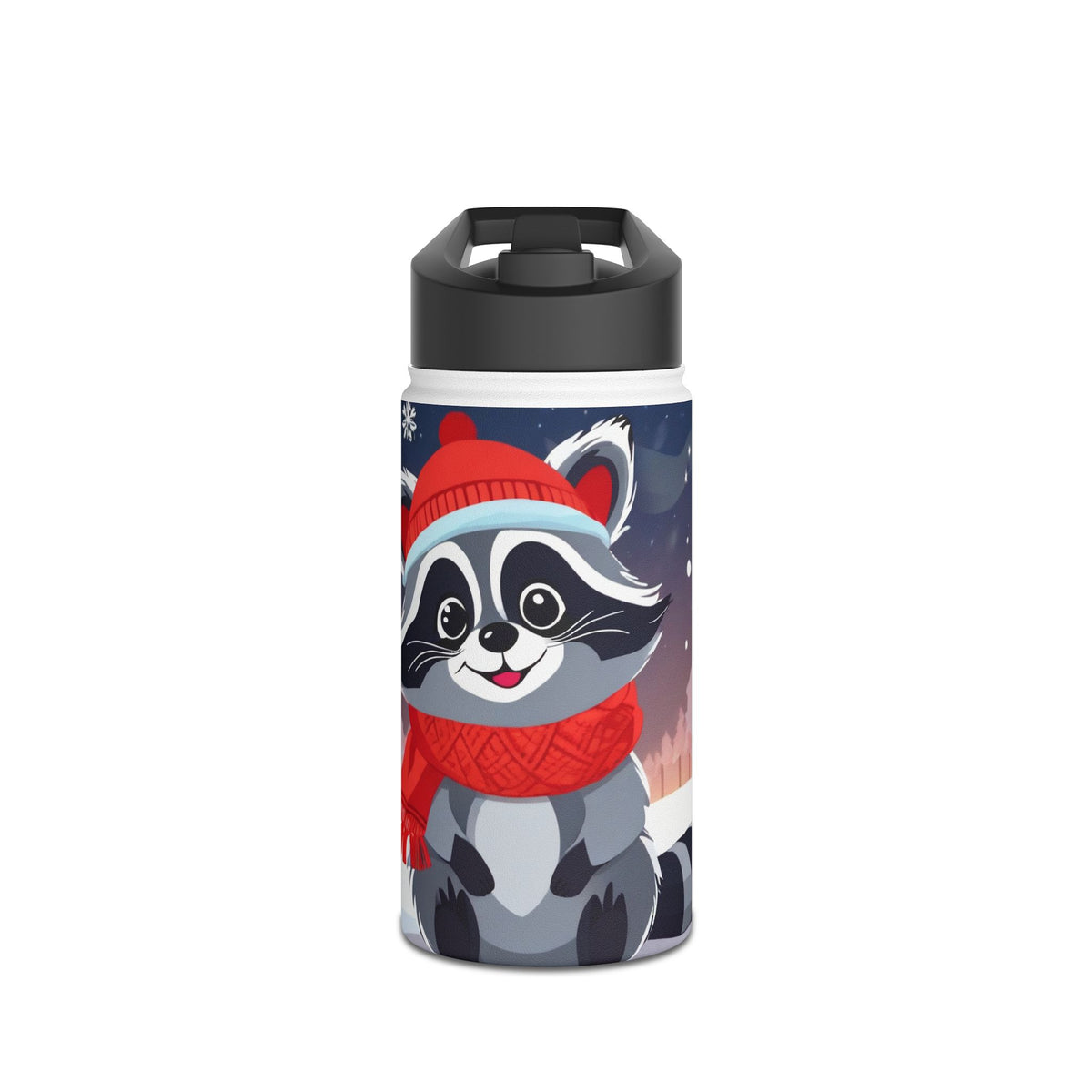 Winter Raccoon Christmas Stainless Steel Water Bottle | Cute Animal Holiday Travel Mug