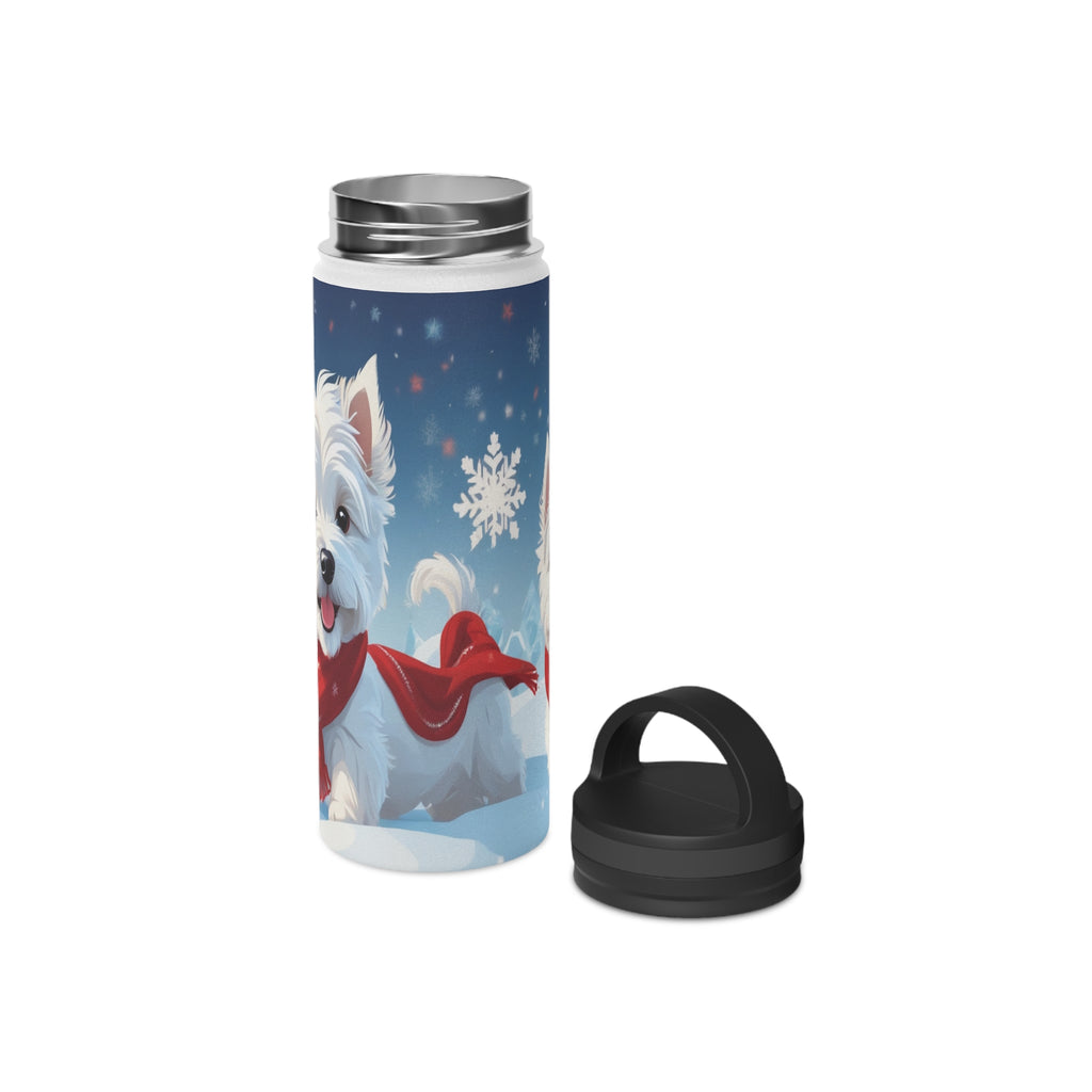 Festive Westie Christmas Stainless Steel Water Bottle | Cute West Highland Terrier Holiday Travel Mug