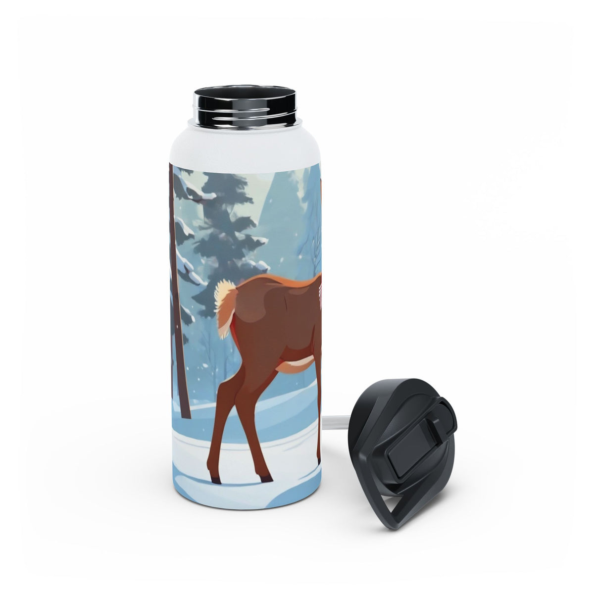 Winter Fawn Christmas Stainless Steel Water Bottle | Cute Baby Deer Holiday Travel Mug