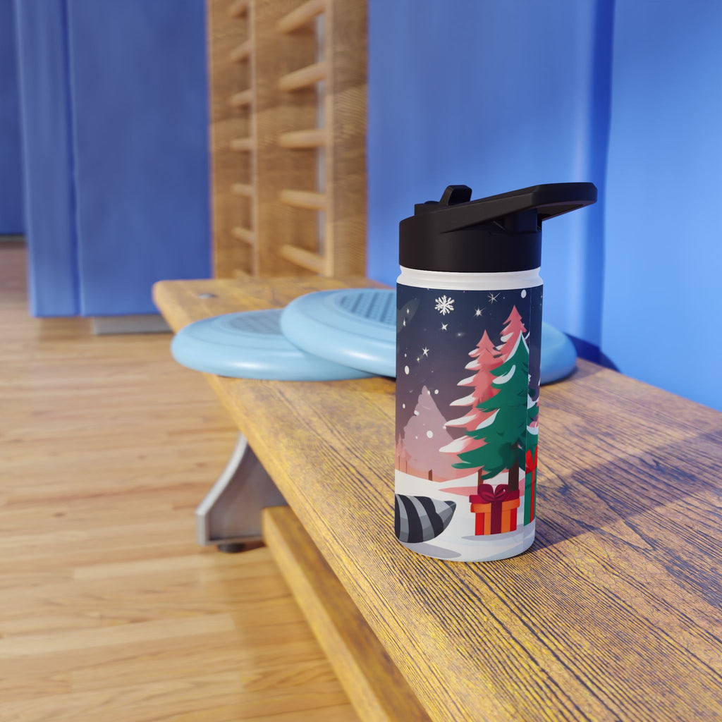 Winter Raccoon Christmas Stainless Steel Water Bottle | Cute Animal Holiday Travel Mug