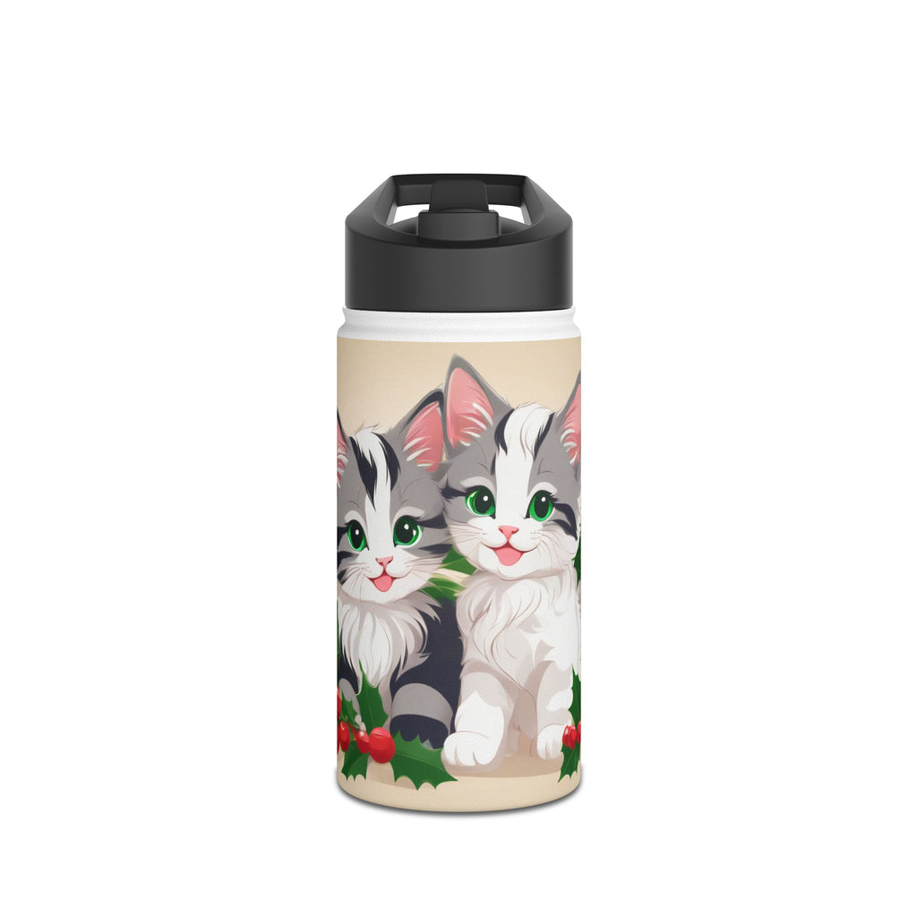 Mistletoe Kittens Christmas Stainless Steel Water Bottle | Cute Cats Holiday Travel Mug