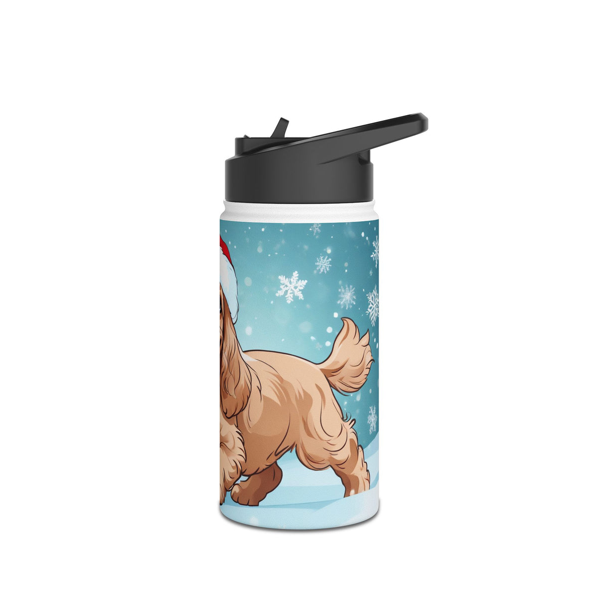 Festive Spaniel Christmas Stainless Steel Water Bottle | Cute Dog Holiday Travel Mug