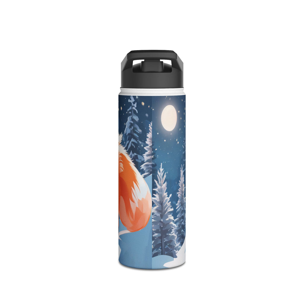 Winter Fox Christmas Stainless Steel Water Bottle | Cute Arctic Fox Holiday Travel Mug