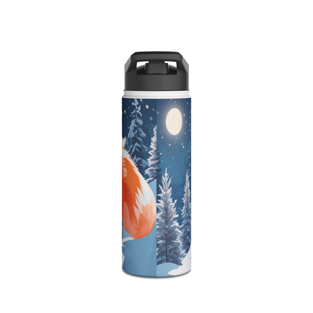 Winter Fox Christmas Stainless Steel Water Bottle | Cute Arctic Fox Holiday Travel Mug