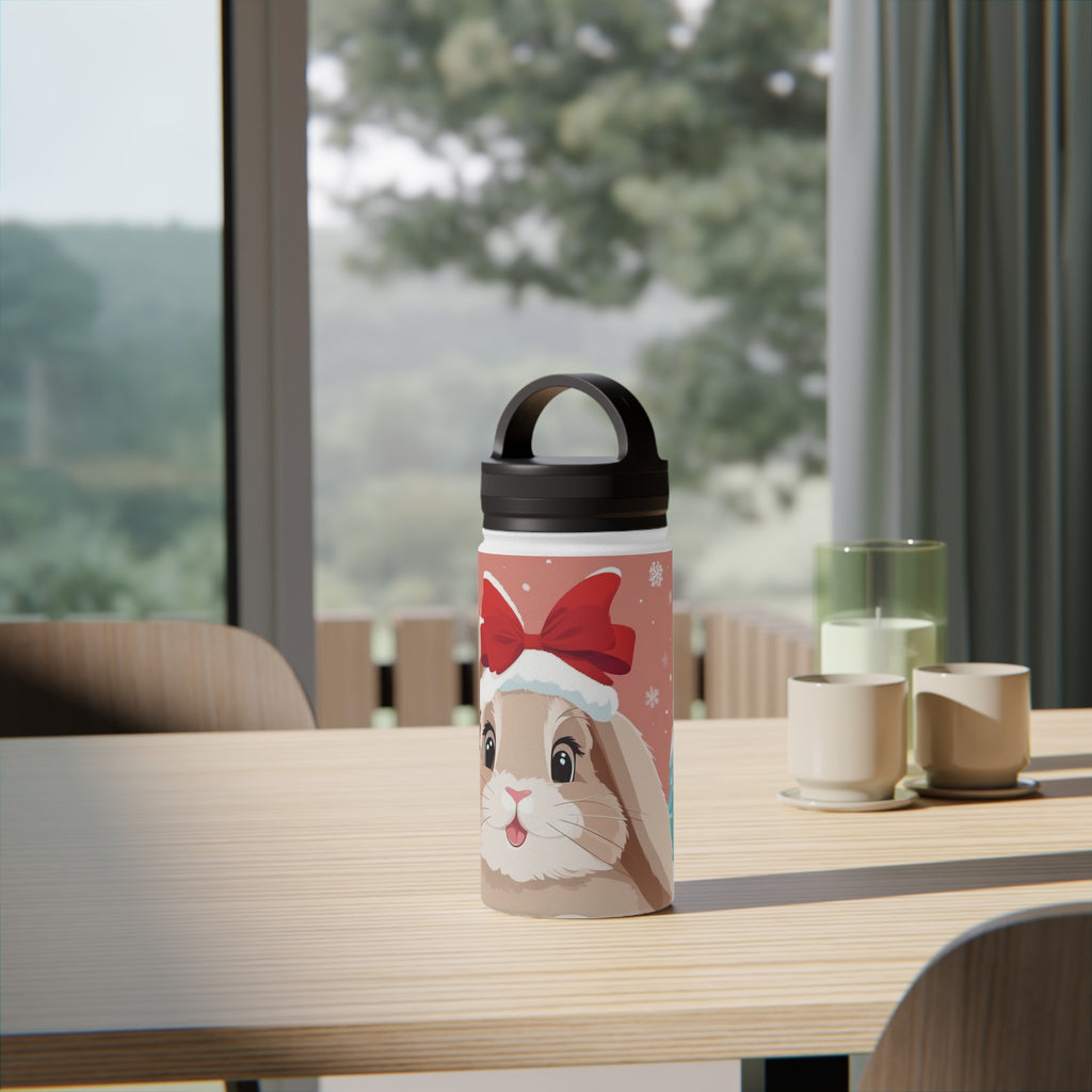 Festive Bunny Christmas Stainless Steel Water Bottle | Cute Rabbit Holiday Travel Mug