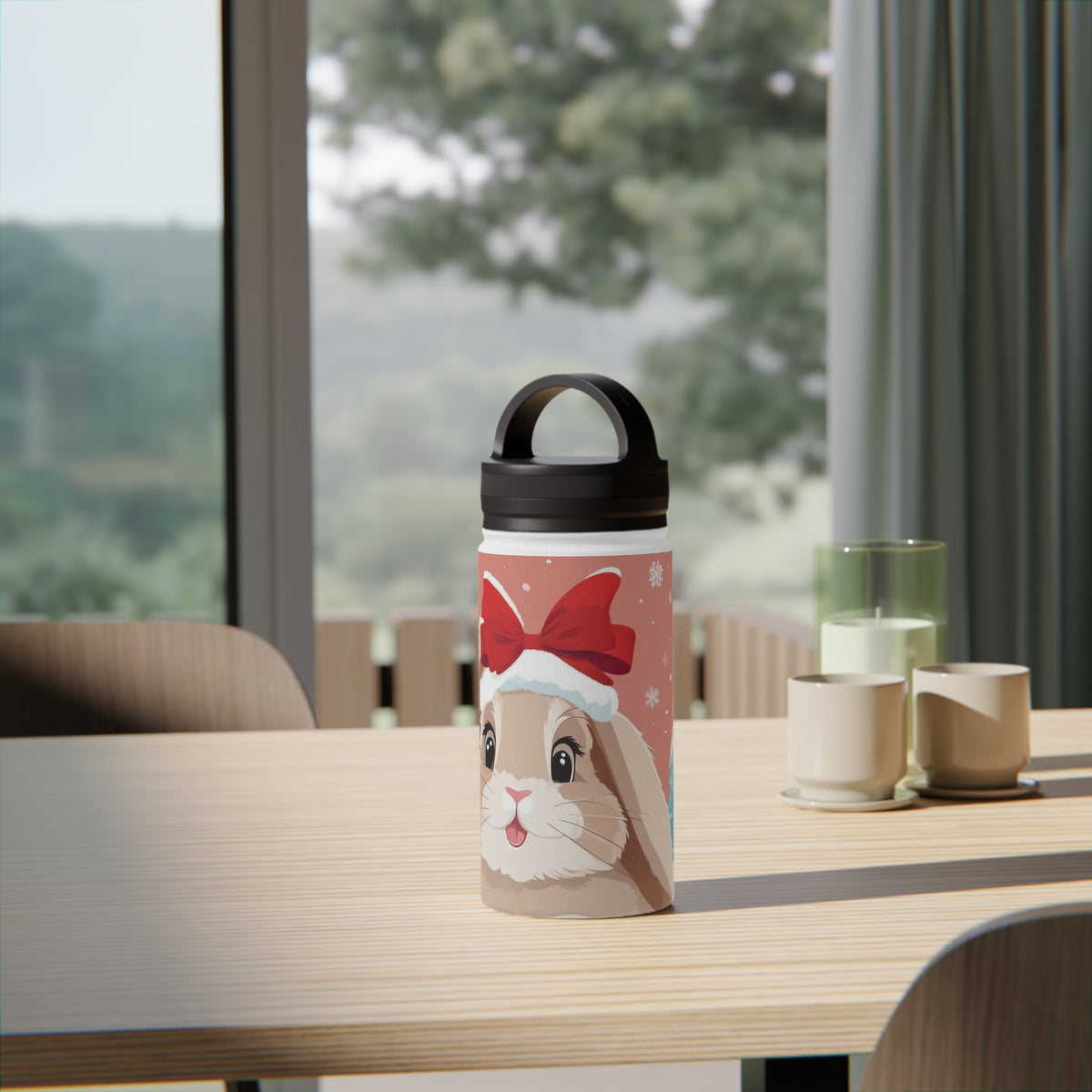 Festive Bunny Christmas Stainless Steel Water Bottle | Cute Rabbit Holiday Travel Mug