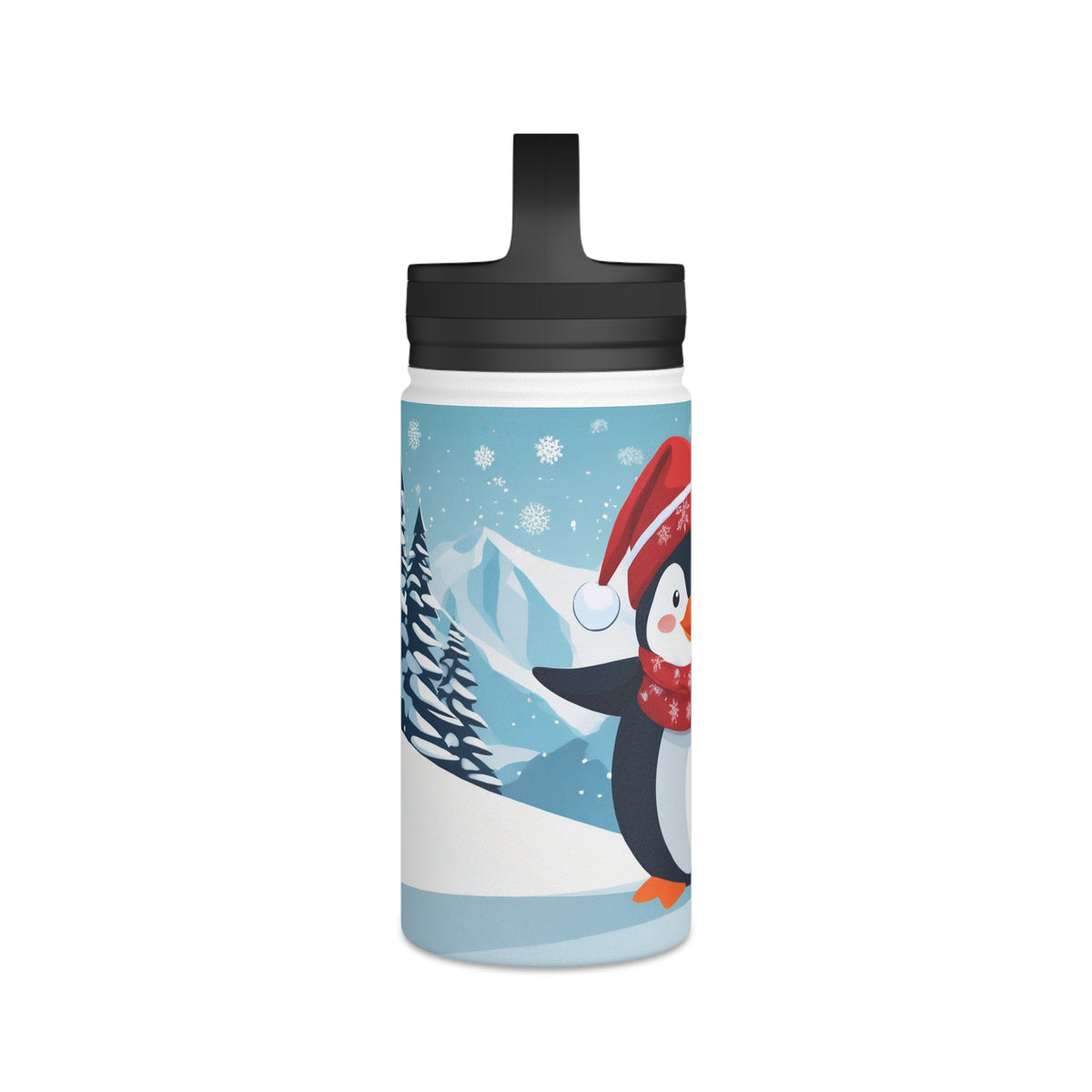 Festive Penguin Christmas Stainless Steel Water Bottle | Cute Arctic Animal Holiday Travel Mug