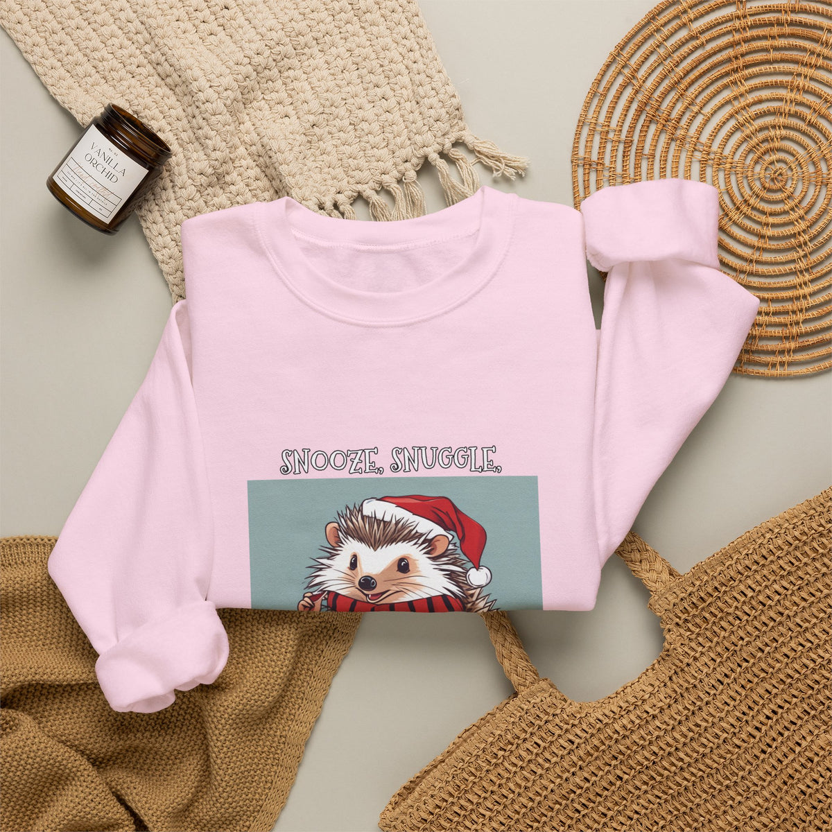 Cute Hedgehog Christmas Sweatshirt | Snooze Snuggle & Be Merry Holiday Jumper