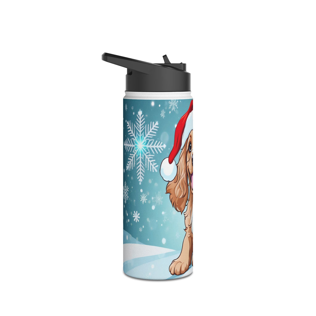 Festive Spaniel Christmas Stainless Steel Water Bottle | Cute Dog Holiday Travel Mug