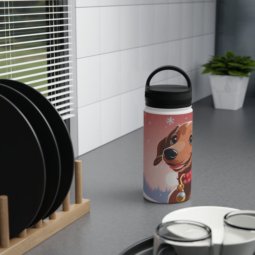 Festive Dachshund Christmas Stainless Steel Water Bottle | Cute Sausage Dog Holiday Travel Mug