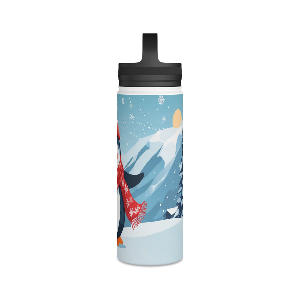 Festive Penguin Christmas Stainless Steel Water Bottle | Cute Arctic Animal Holiday Travel Mug