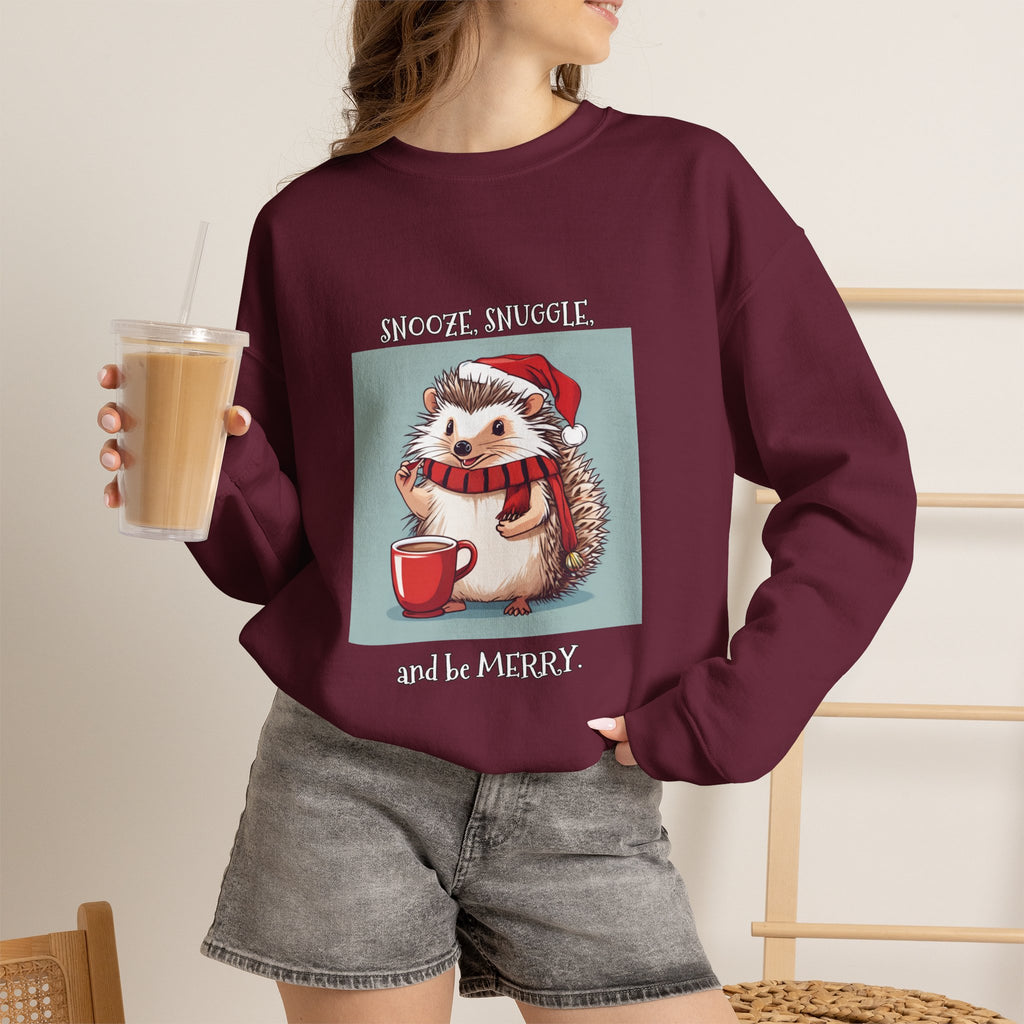Cute Hedgehog Christmas Sweatshirt | Snooze Snuggle & Be Merry Holiday Jumper