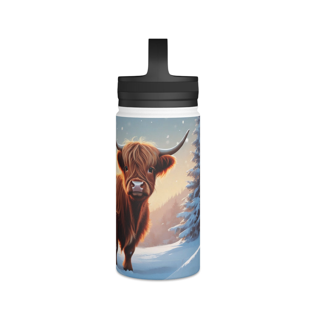 Festive Highland Cow Christmas Stainless Steel Water Bottle | Cute Farm Animal Holiday Travel Mug