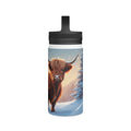 Festive Highland Cow Christmas Stainless Steel Water Bottle | Cute Farm Animal Holiday Travel Mug