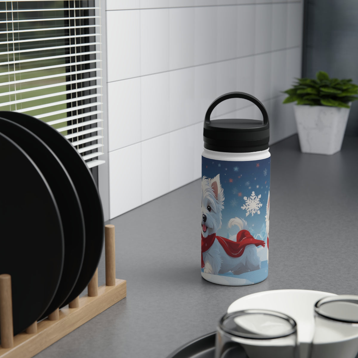 Festive Westie Christmas Stainless Steel Water Bottle | Cute West Highland Terrier Holiday Travel Mug