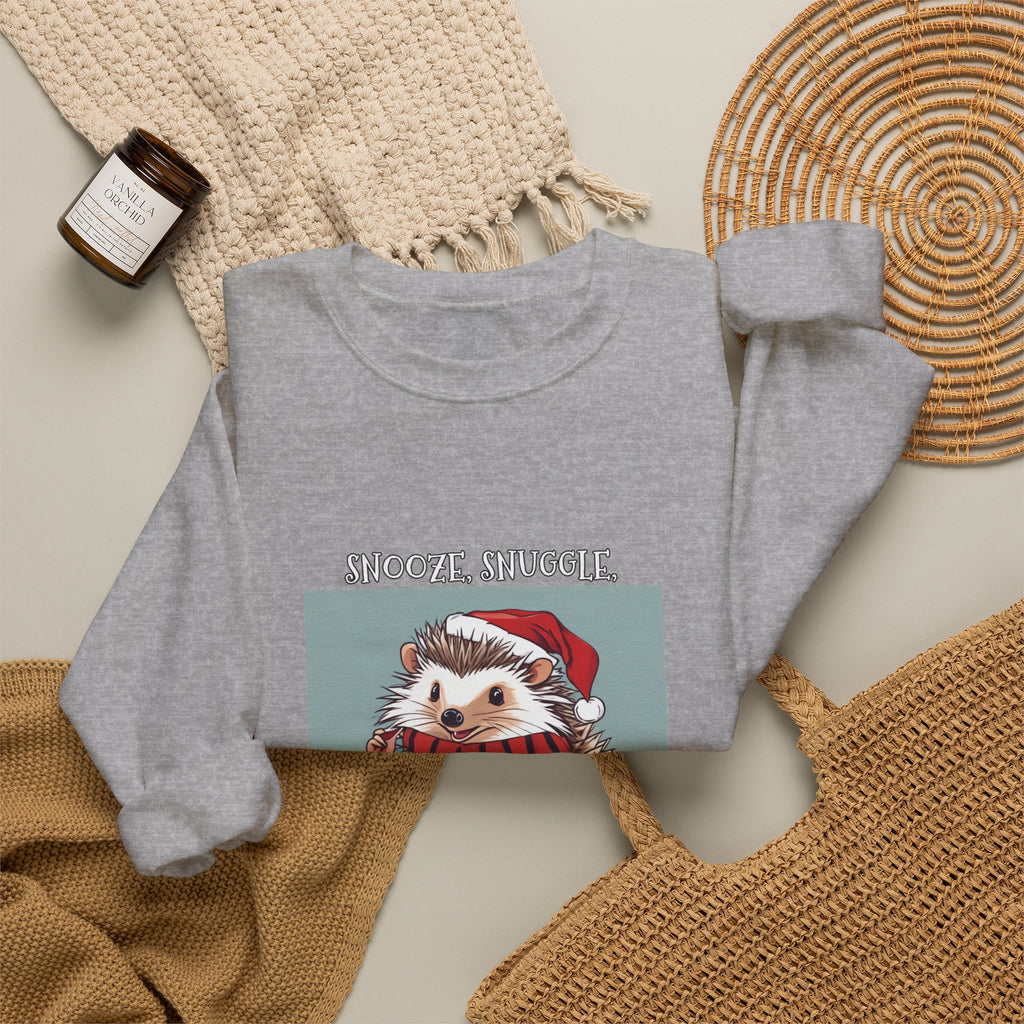 Cute Hedgehog Christmas Sweatshirt | Snooze Snuggle & Be Merry Holiday Jumper