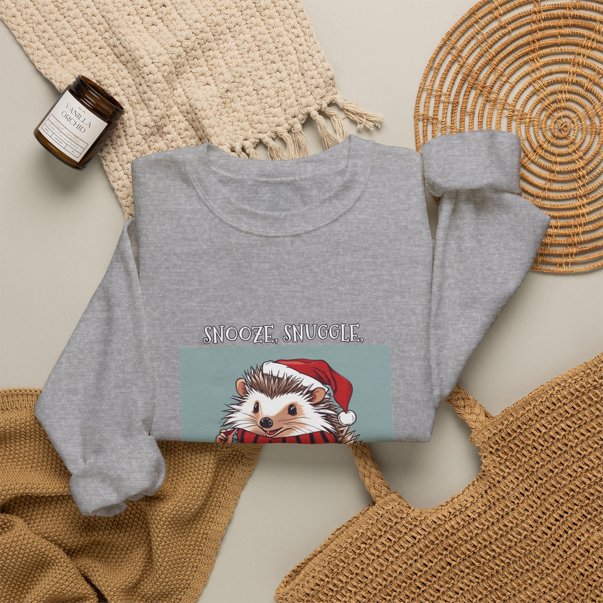Cute Hedgehog Christmas Sweatshirt | Snooze Snuggle & Be Merry Holiday Jumper