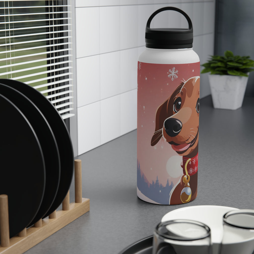 Festive Dachshund Christmas Stainless Steel Water Bottle | Cute Sausage Dog Holiday Travel Mug