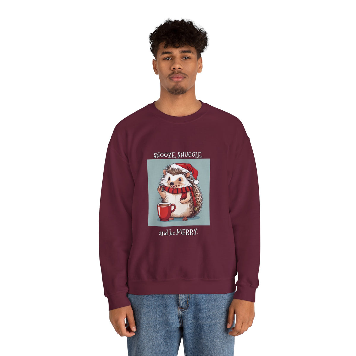 Cute Hedgehog Christmas Sweatshirt | Snooze Snuggle & Be Merry Holiday Jumper