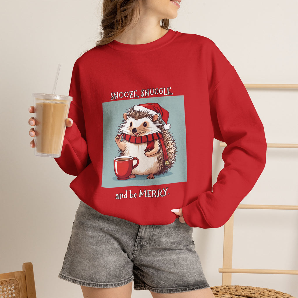 Cute Hedgehog Christmas Sweatshirt | Snooze Snuggle & Be Merry Holiday Jumper