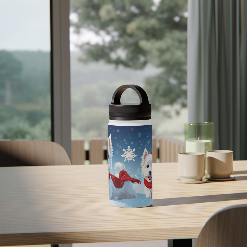Festive Westie Christmas Stainless Steel Water Bottle | Cute West Highland Terrier Holiday Travel Mug