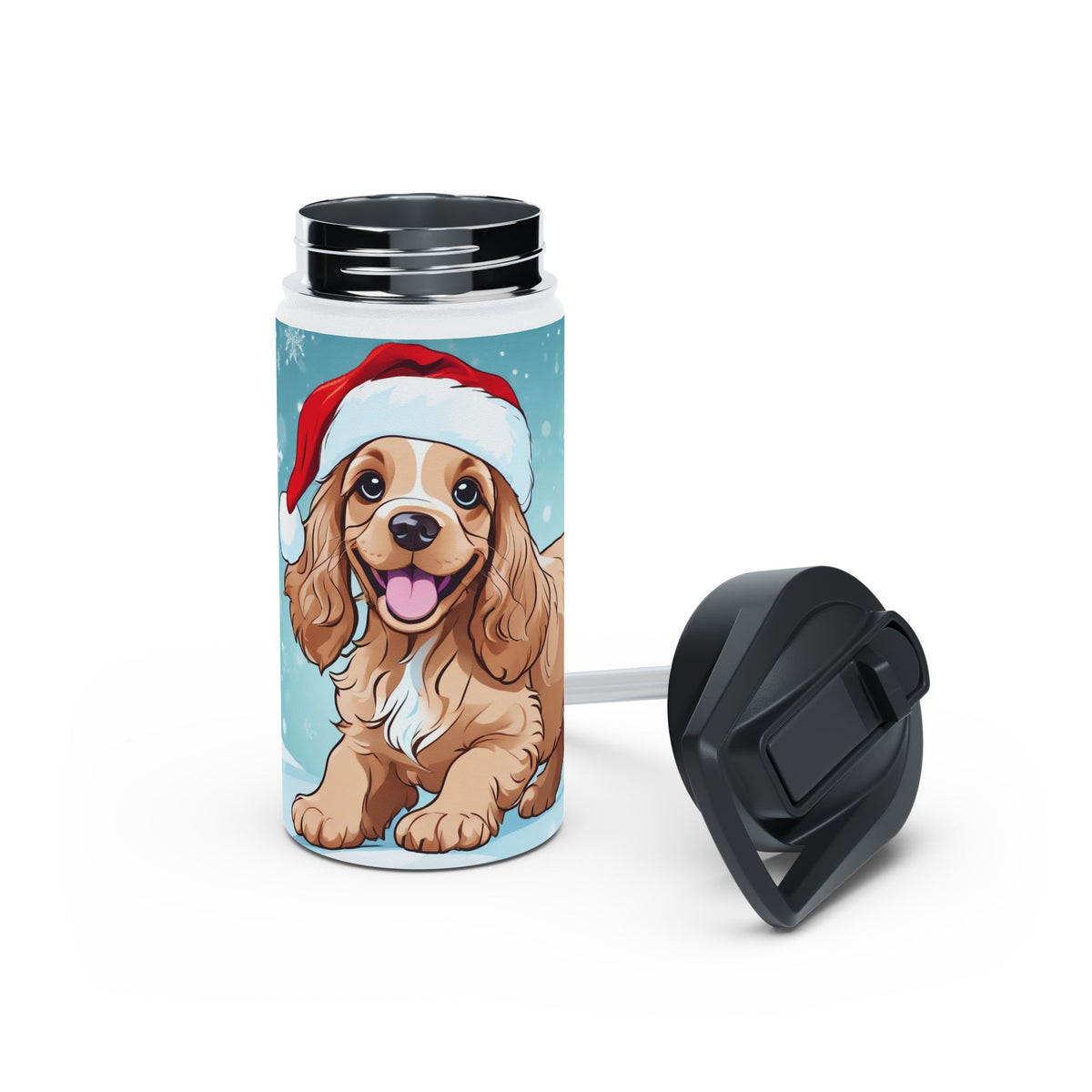 Festive Spaniel Christmas Stainless Steel Water Bottle | Cute Dog Holiday Travel Mug