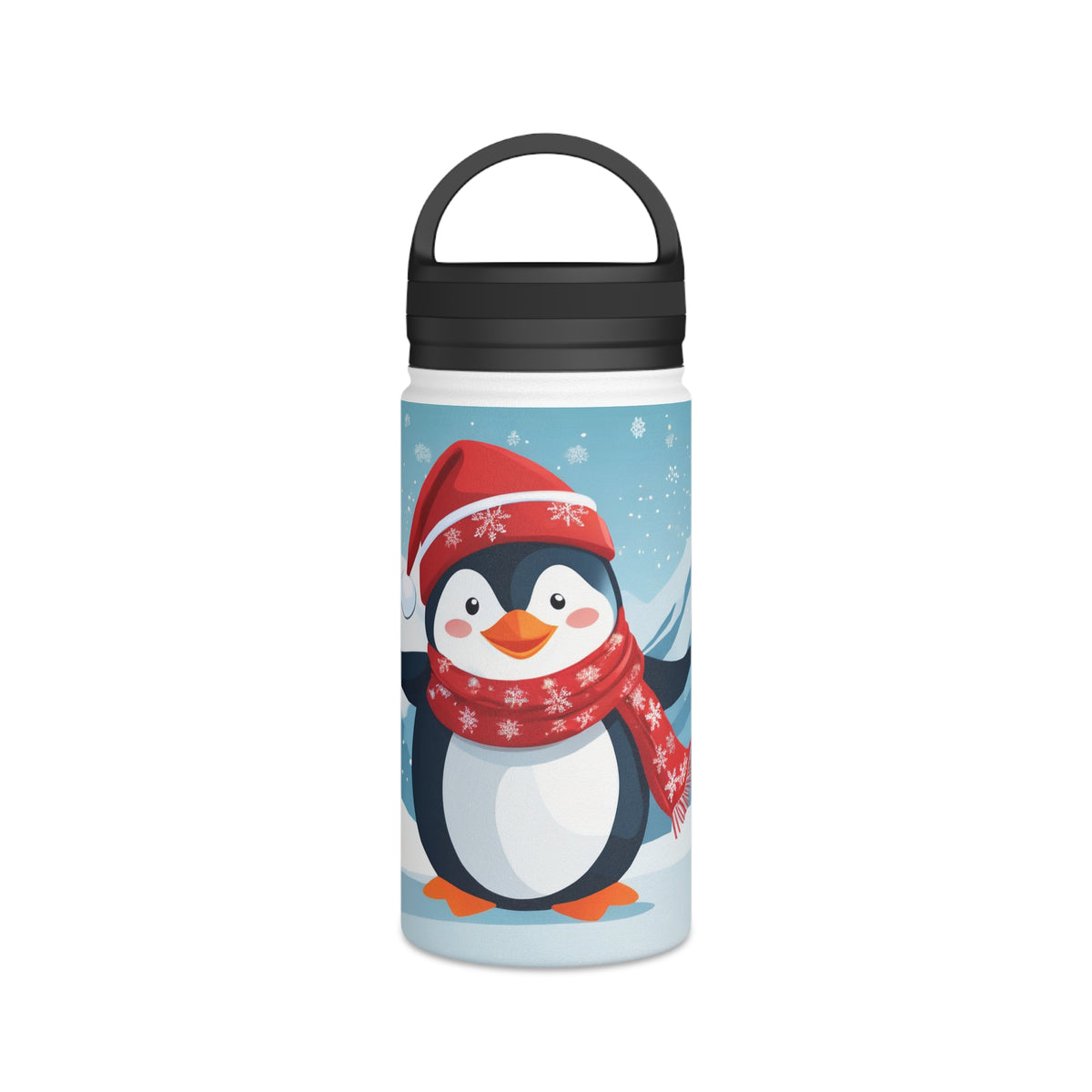 Festive Penguin Christmas Stainless Steel Water Bottle | Cute Arctic Animal Holiday Travel Mug
