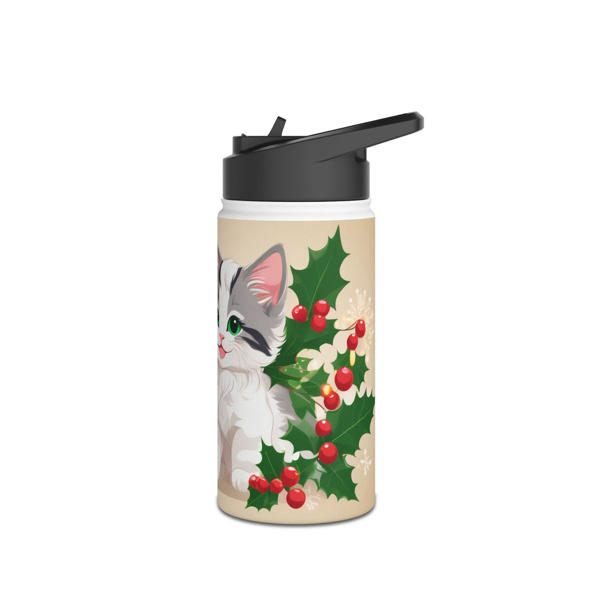 Mistletoe Kittens Christmas Stainless Steel Water Bottle | Cute Cats Holiday Travel Mug