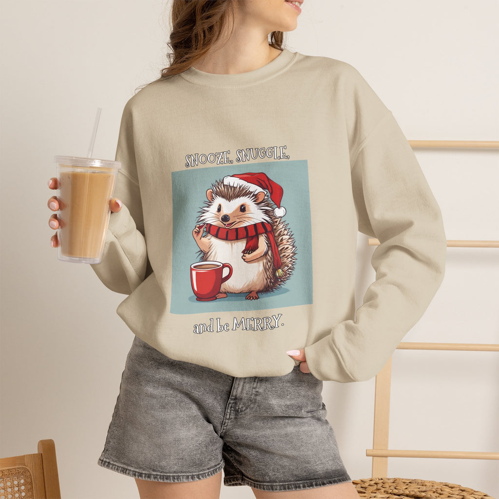 Cute Hedgehog Christmas Sweatshirt | Snooze Snuggle & Be Merry Holiday Jumper