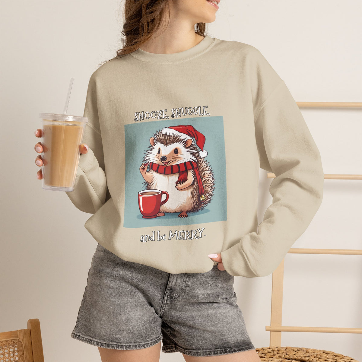 Cute Hedgehog Christmas Sweatshirt | Snooze Snuggle & Be Merry Holiday Jumper