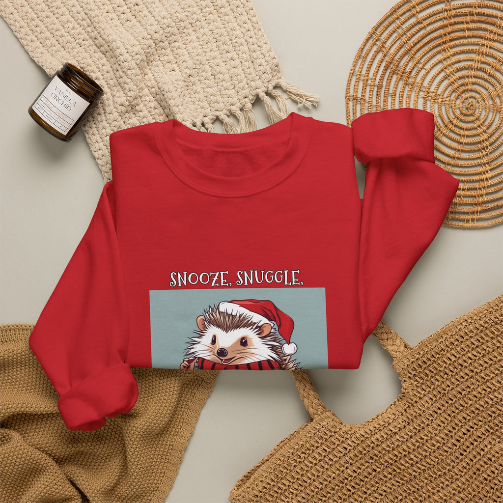 Cute Hedgehog Christmas Sweatshirt | Snooze Snuggle & Be Merry Holiday Jumper
