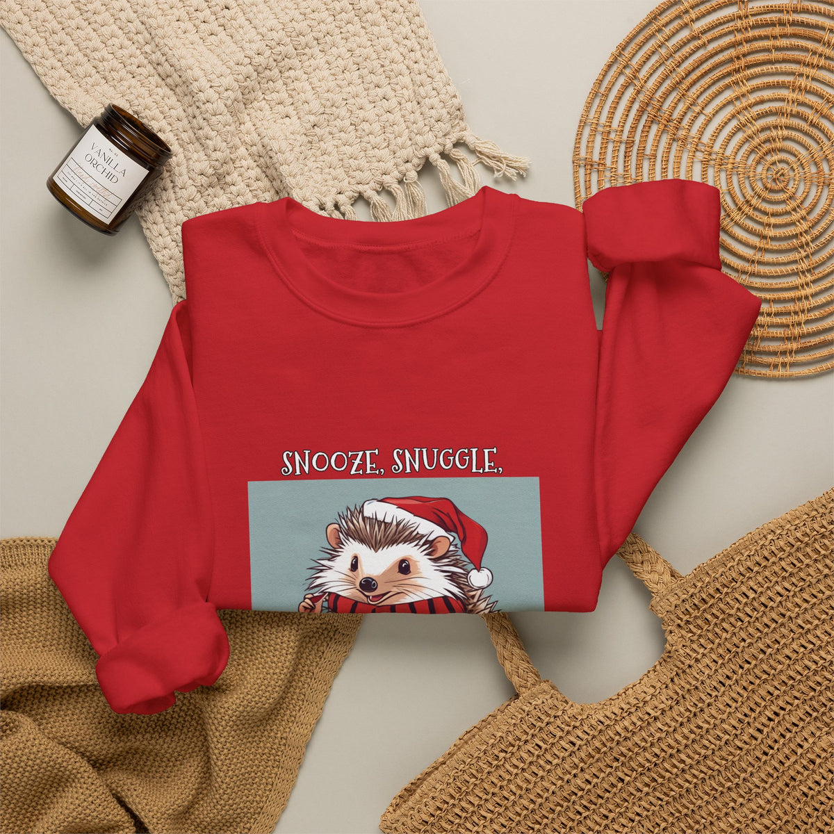 Cute Hedgehog Christmas Sweatshirt | Snooze Snuggle & Be Merry Holiday Jumper