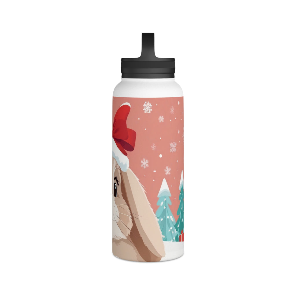 Festive Bunny Christmas Stainless Steel Water Bottle | Cute Rabbit Holiday Travel Mug