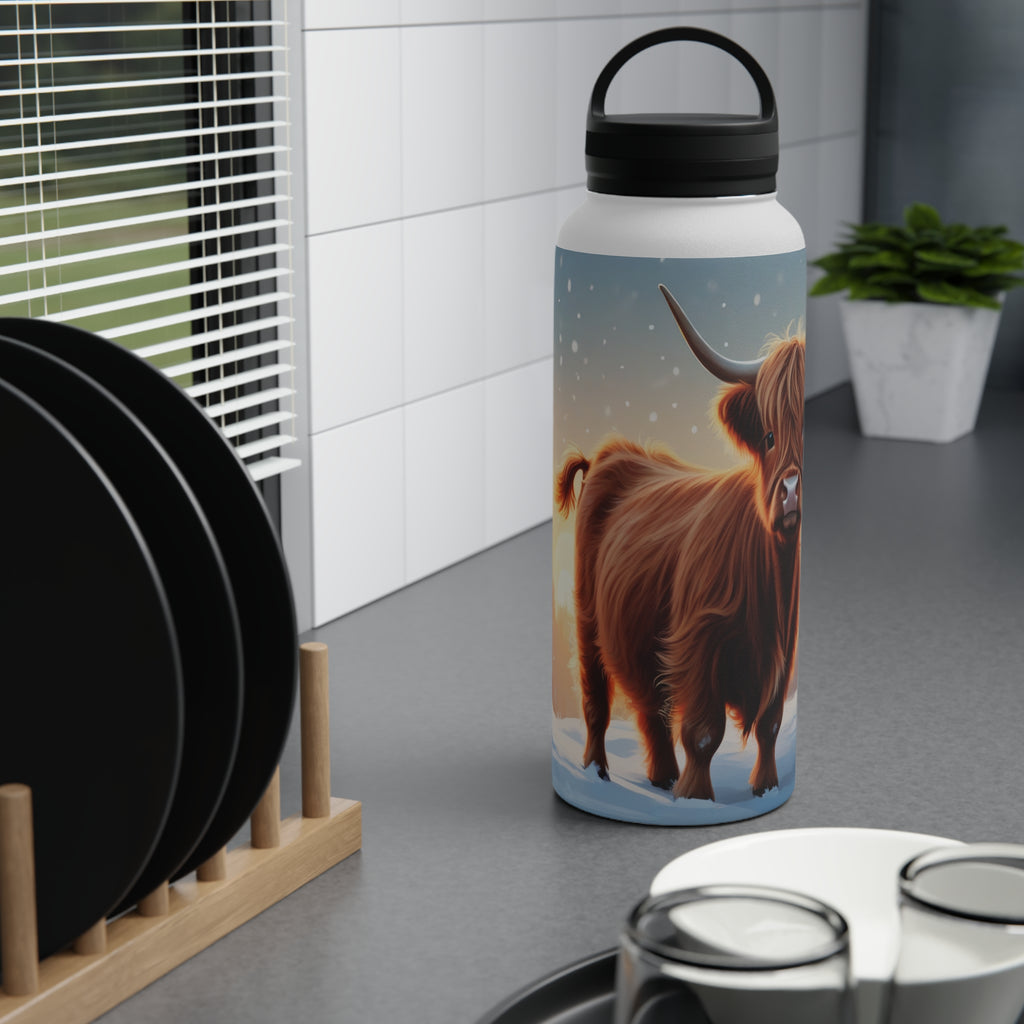 Festive Highland Cow Christmas Stainless Steel Water Bottle | Cute Farm Animal Holiday Travel Mug